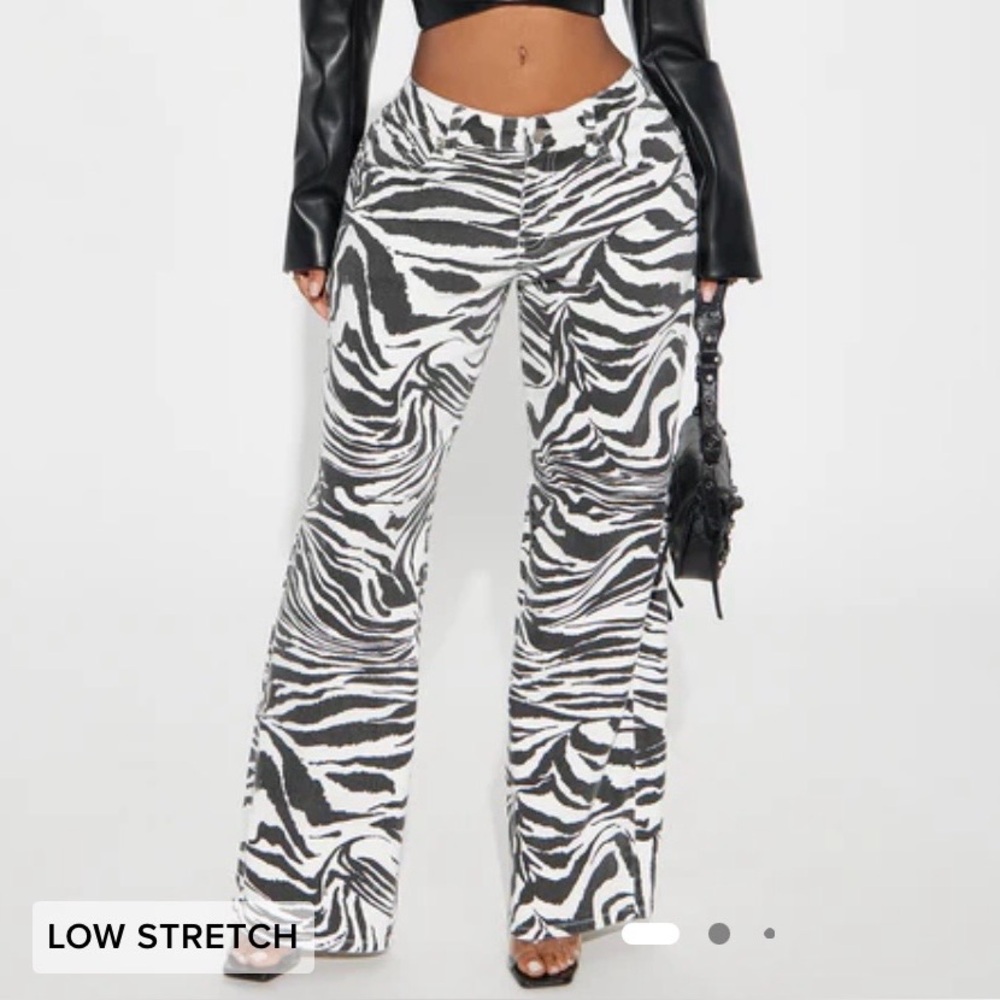NWT - Fashion Nova Black and White Zebra Print Flare Pants